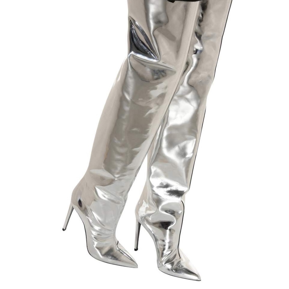 Balenciaga Metallic Leather Thigh High Boot, Silver